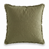 Linen Cushion Cover Olive Fringe 26x26