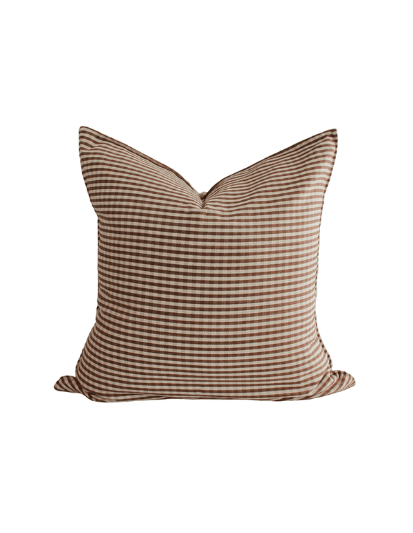 Chocolate Gingham Handwoven Cotton Cushion - Faire Living