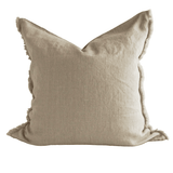 Linen Cushion Cover Natural Fringe 26x26 - Faire Living