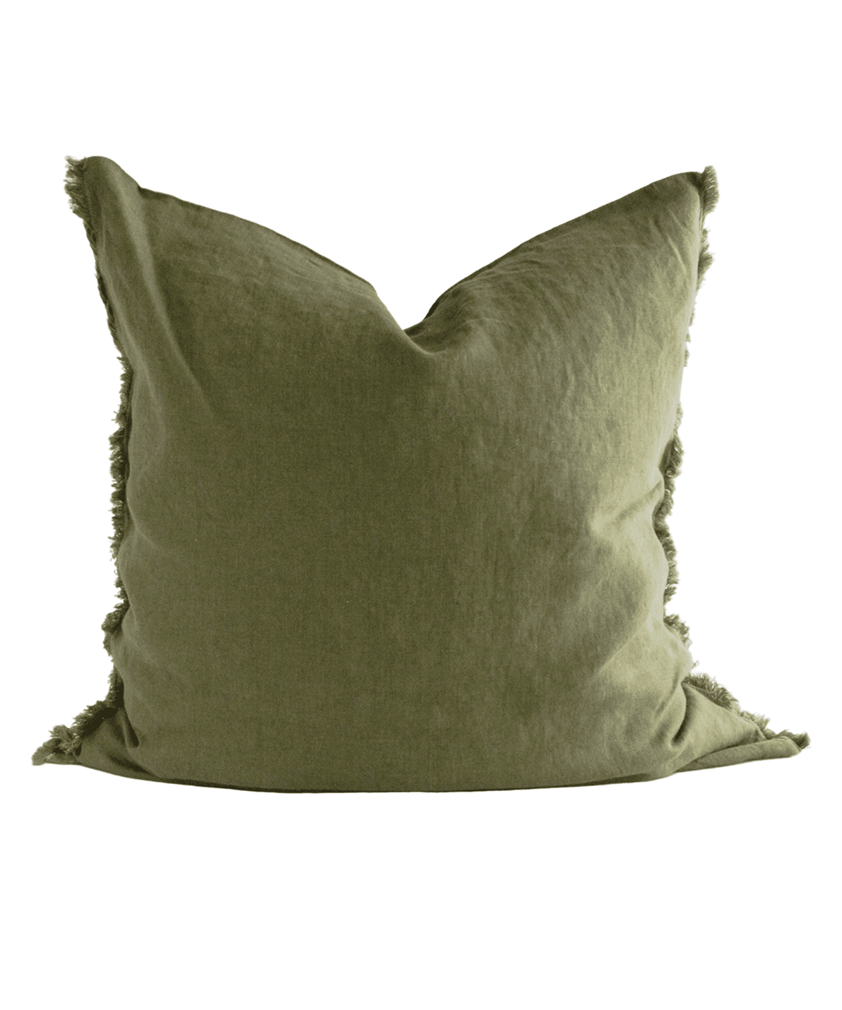 Linen Cushion Cover Olive Fringe 26x26 - Faire Living