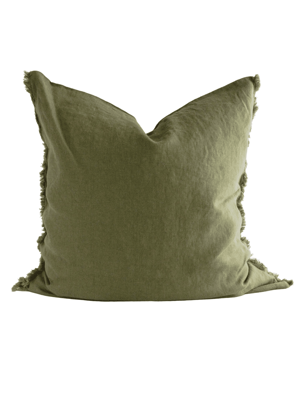 Linen Cushion Cover Olive Fringe 26x26 - Faire Living