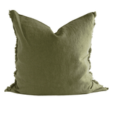 Linen Cushion Cover Olive Fringe 26x26 - Faire Living