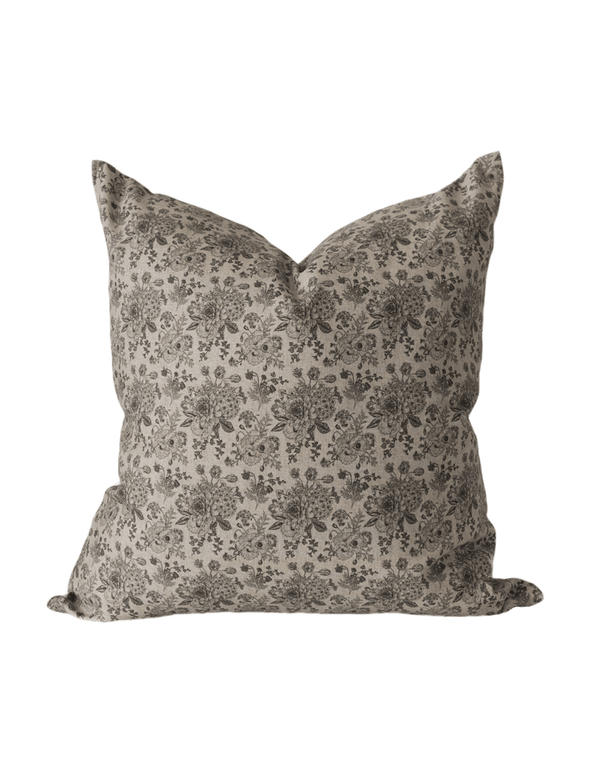 Brown Floral Cotton Linen Pillow Cover - Faire Living