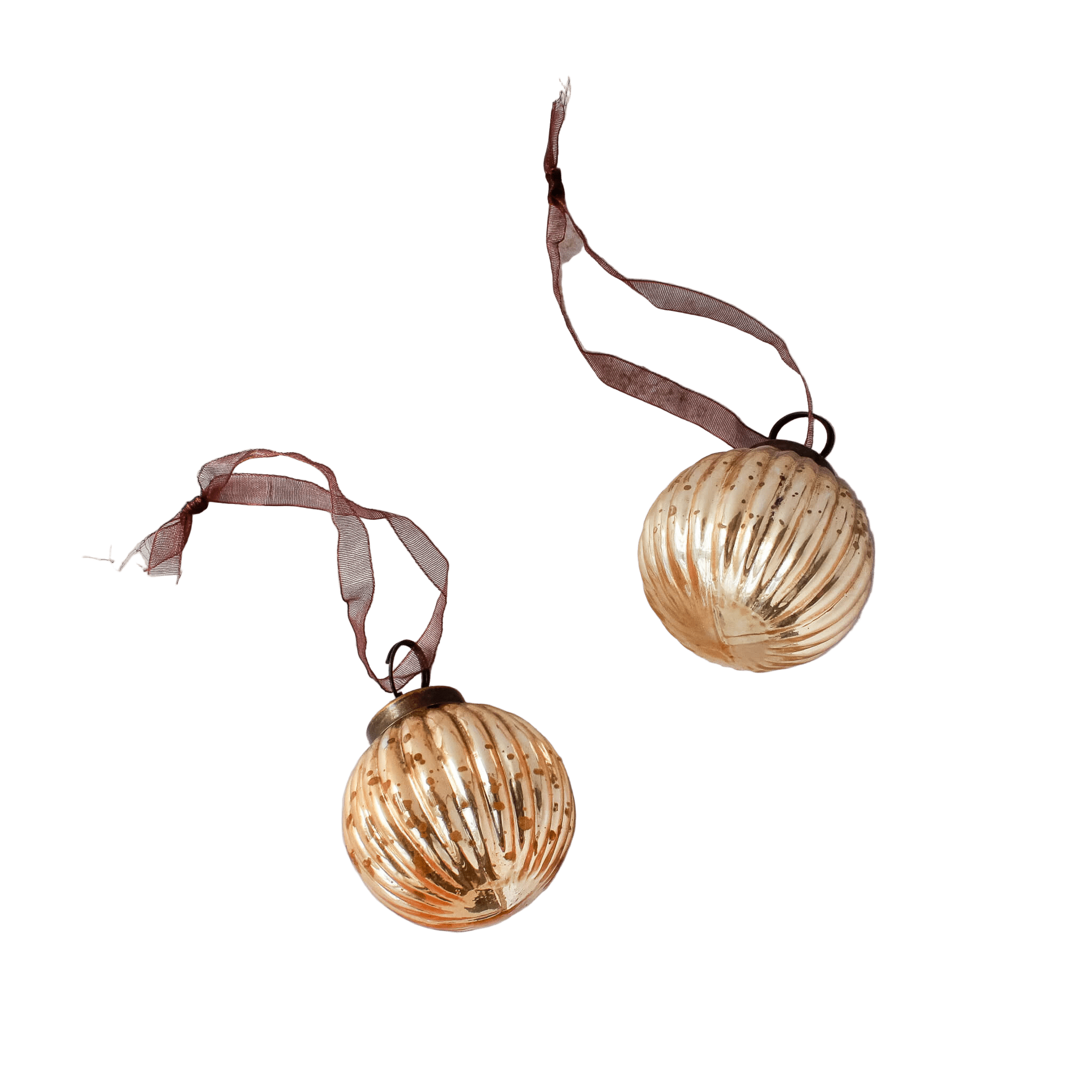 2" Champagne Ribbed Glass Bauble Ornament - Faire Living