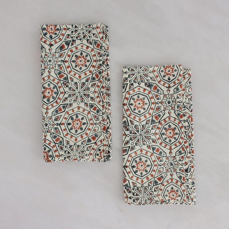 Organic Cotton Block Print Napkins in Mosaic Amber