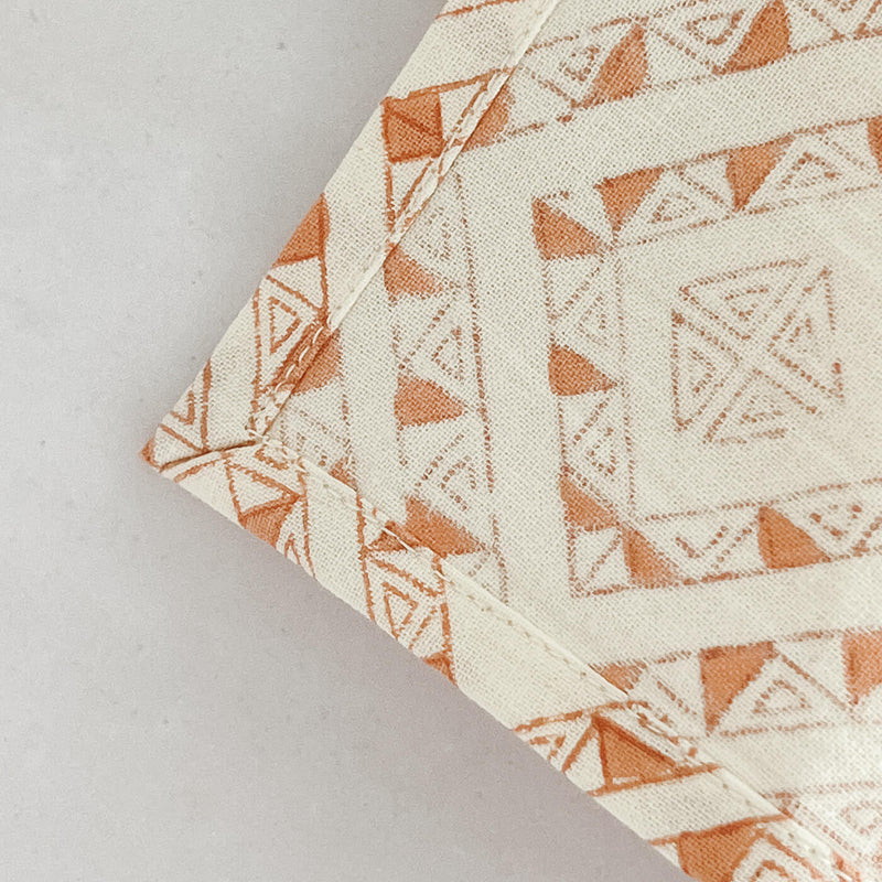 Organic Cotton Block Print Napkins in Amber Triangle