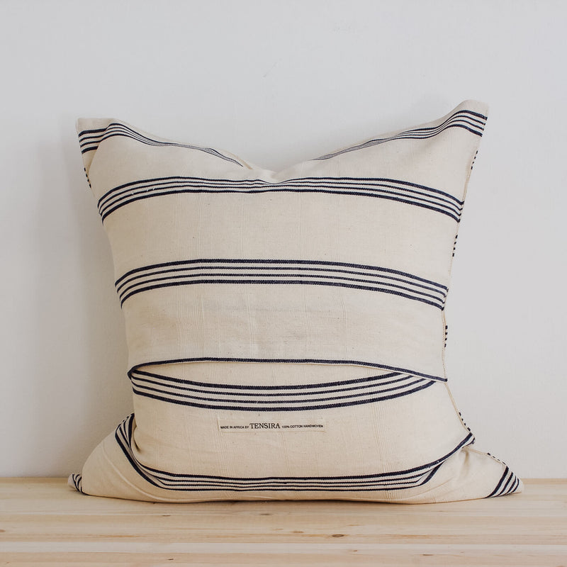 20" Blue Stripe I Handwoven Cotton Cushion Cover