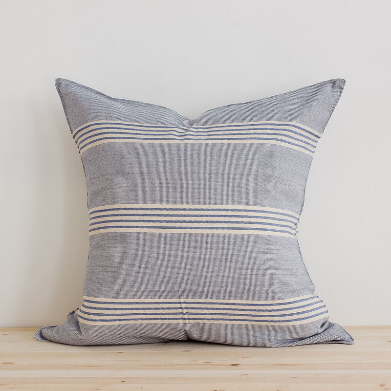 20" Blue Stripe II Handwoven Cotton Cushion