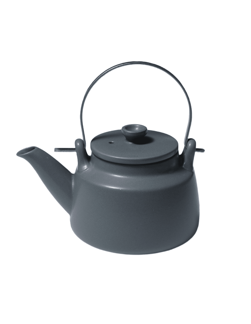Indigo Japanese Porcelain Teapot with Metal Handle and Mesh Strainer