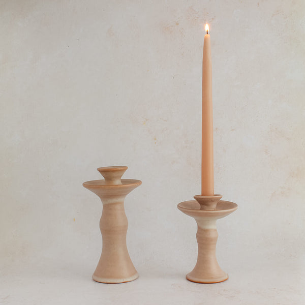 Lucia Spanish Ceramic Candle Holders in Matte Rose