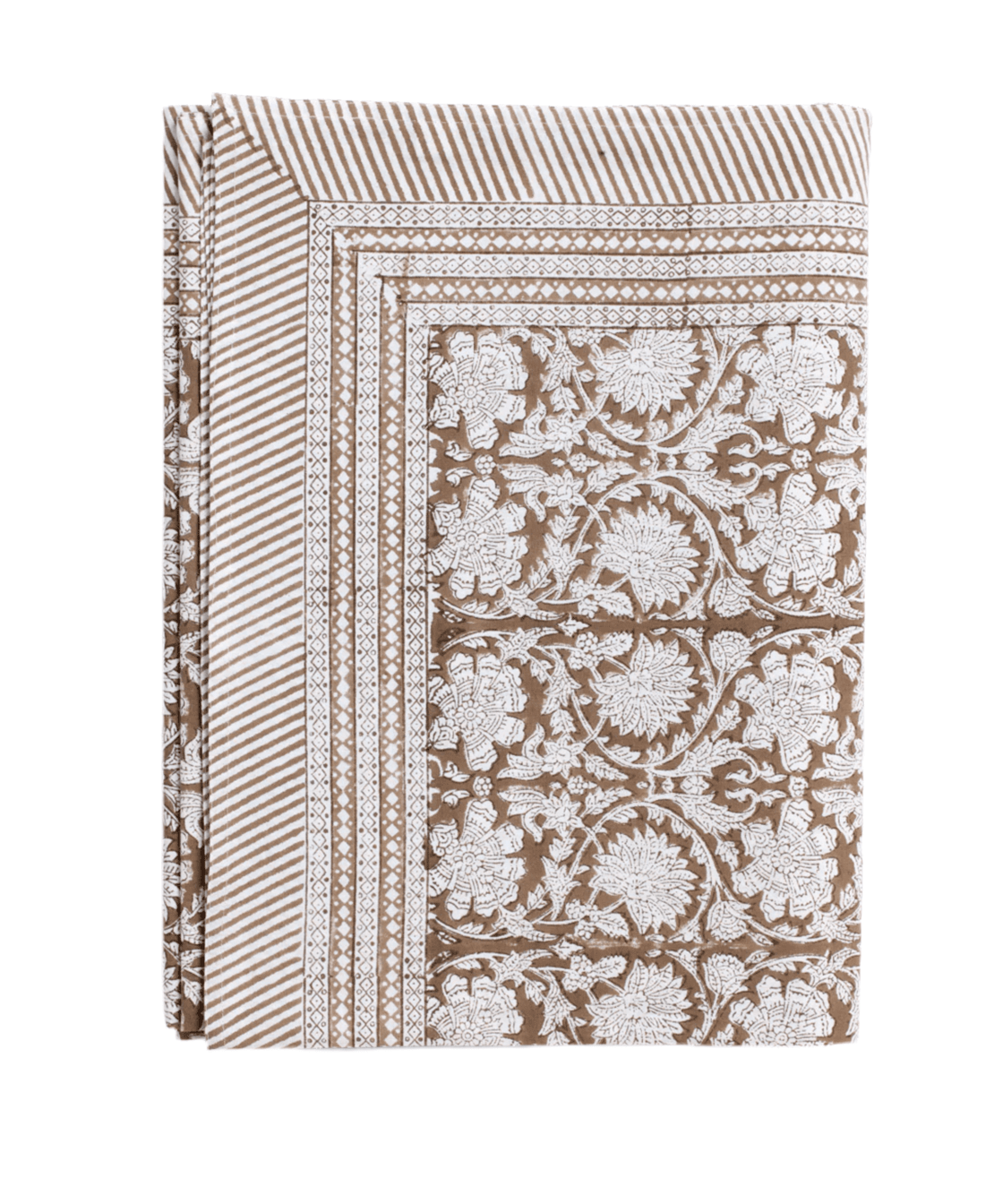 Brown Floral Cotton Block Print Tablecloth - Faire Living