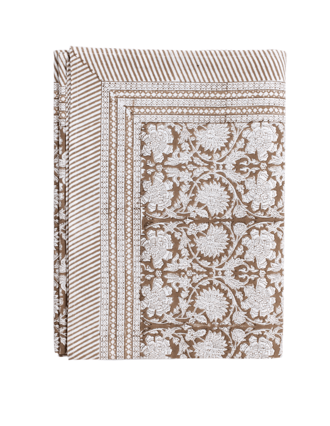 Brown Floral Cotton Block Print Tablecloth - Faire Living