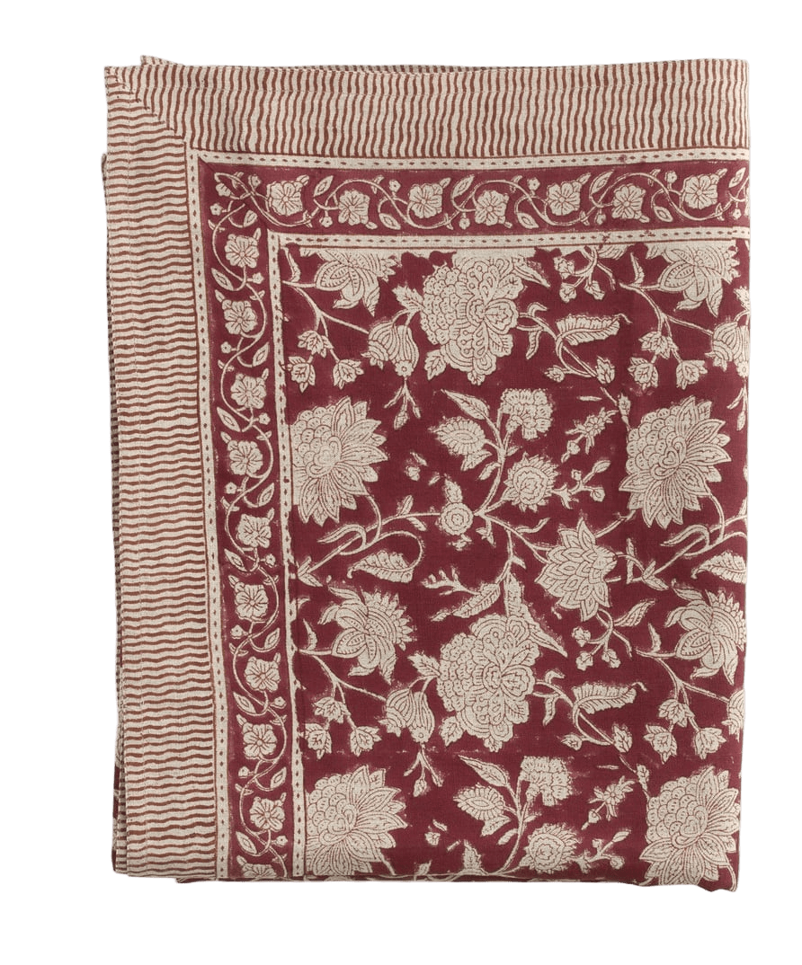 Ruby Hand Block Printed Pure Linen Tablecloth - Faire Living
