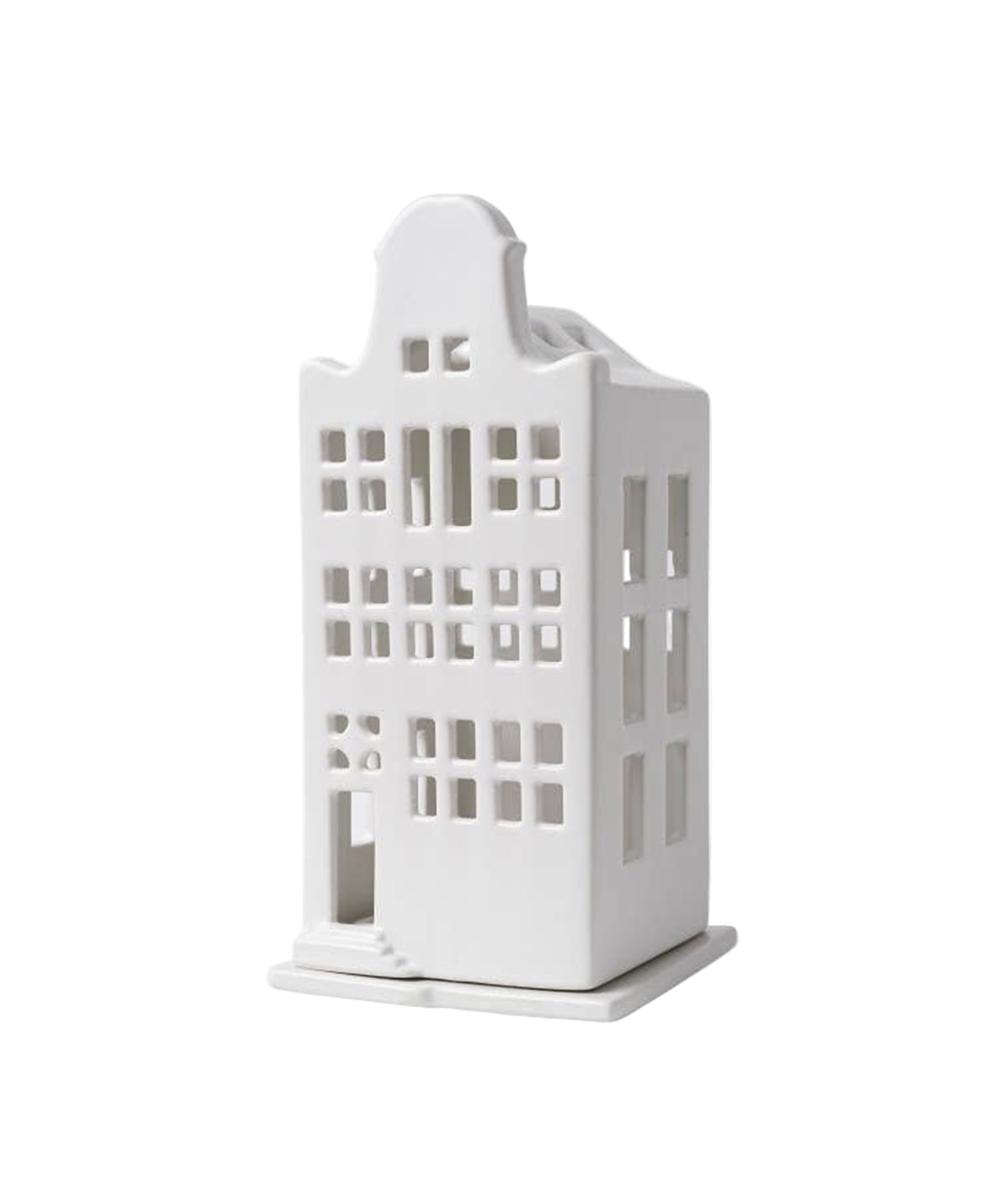 Delft Blue bell gable house porcelain tealight holder with blue ribbon