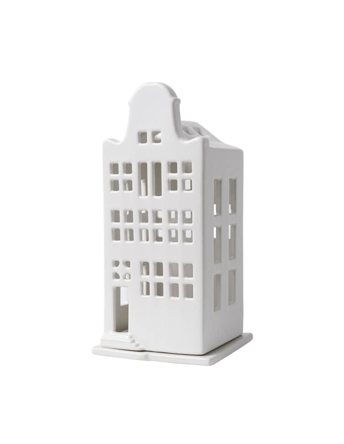 Delft Blue bell gable house porcelain tealight holder with blue ribbon