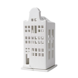 Delft Blue bell gable house porcelain tealight holder with blue ribbon