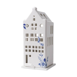 Hand-painted Delft Blue floral house porcelain tealight holder with blue ribbon