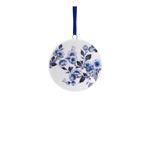 Hand-painted Delft Blue floral porcelain plate disc ornament with blue ribbon