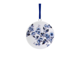 Hand-painted Delft Blue floral porcelain plate disc ornament with blue ribbon