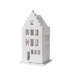 Delft Blue stepped gable house porcelain tealight holder with blue ribbon