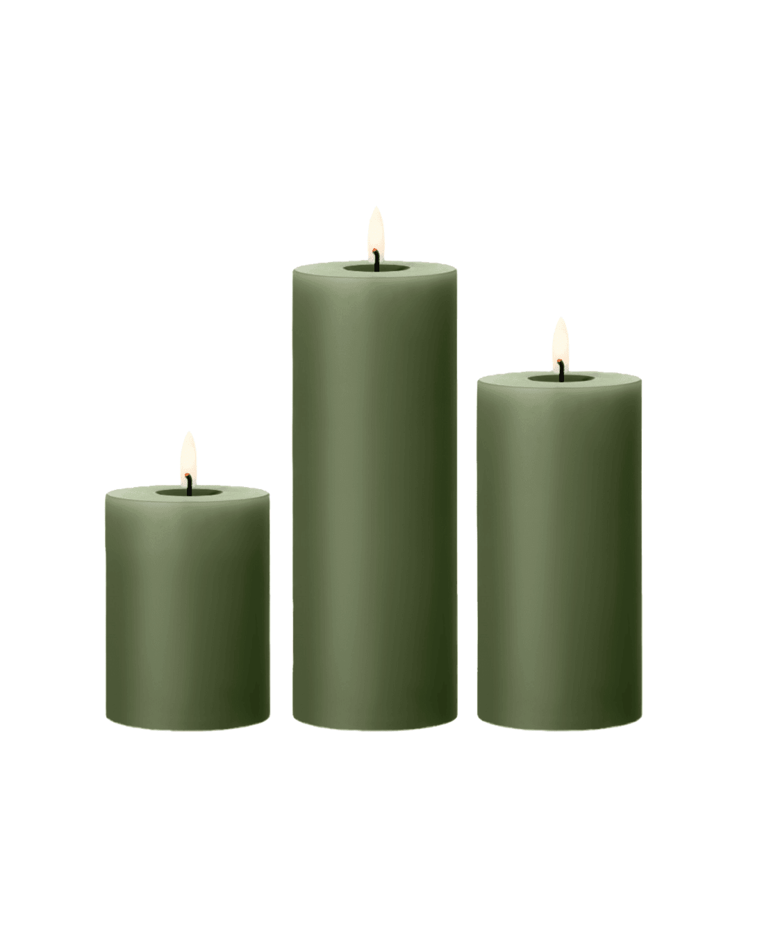 Green LED Wax Pillar Candles - Faire Living