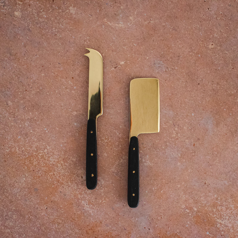 Brass & Ebony Wood Cheese Tools Set