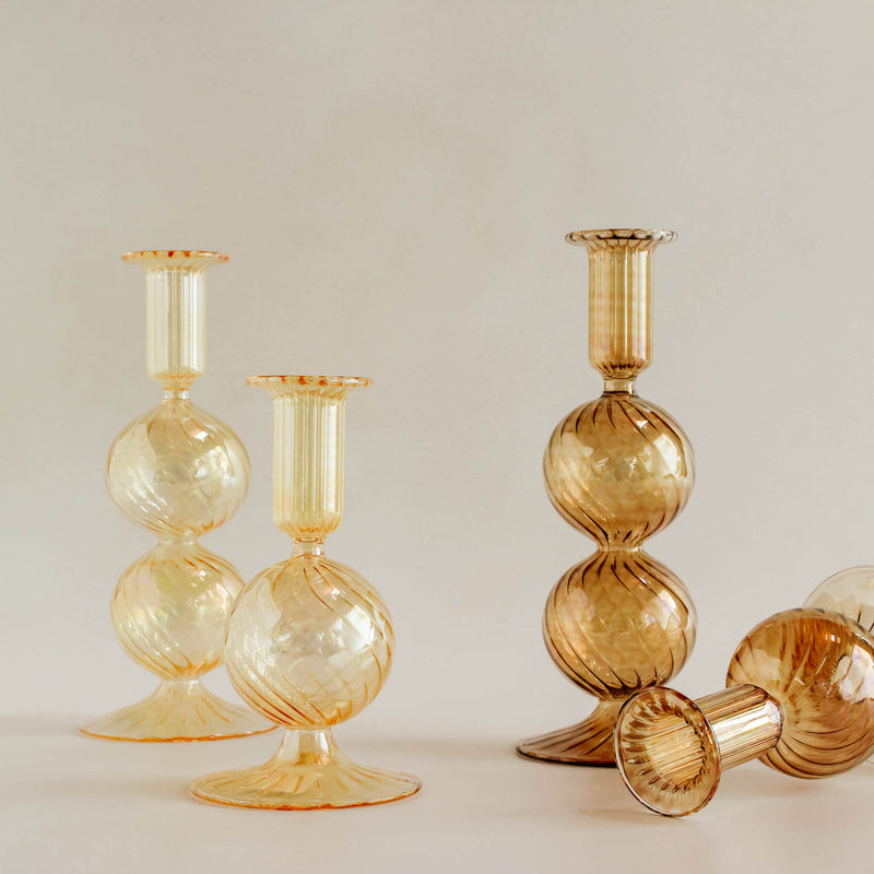 Egyptian Blown Glass Bubble Candle Holders in Cinnamon