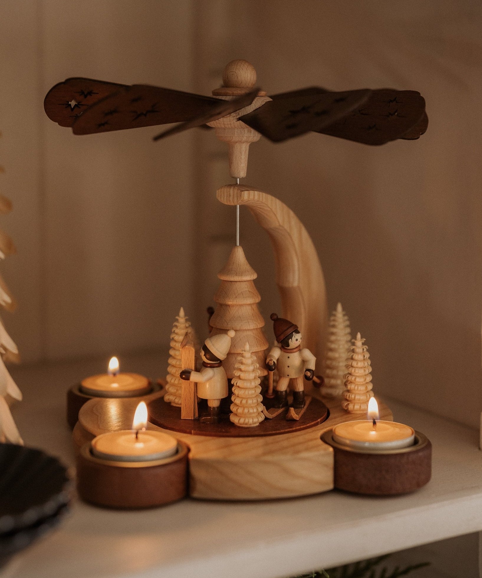 Wooden Candle Pyramid German Winter Children - Faire Living