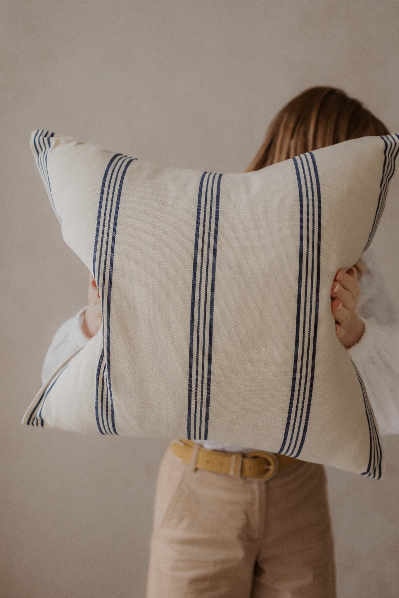 Navy Stripe Handwoven Cotton Cushion - Faire Living