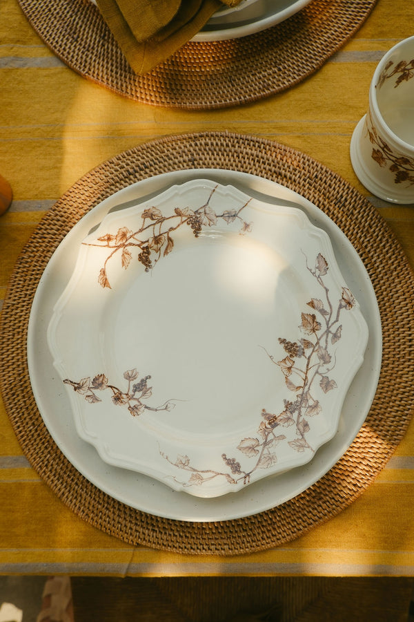 Grapevine Round Porcelain Plate, Brown