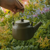 Brown Japanese Porcelain Teapot with Metal Handle and Mesh Strainer