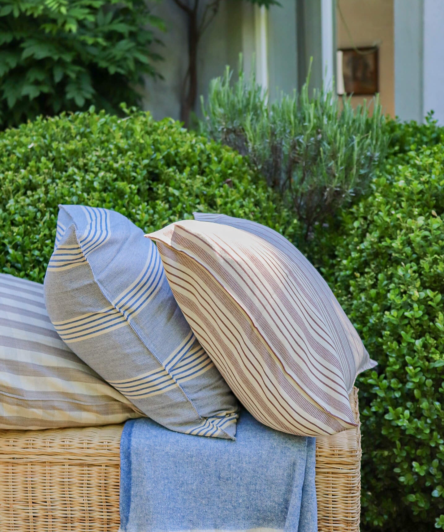 20" Blue Stripe II Handwoven Cotton Cushion - Faire Living