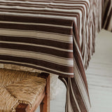 Chocolate Stripe Handwoven Cotton Tablecloth