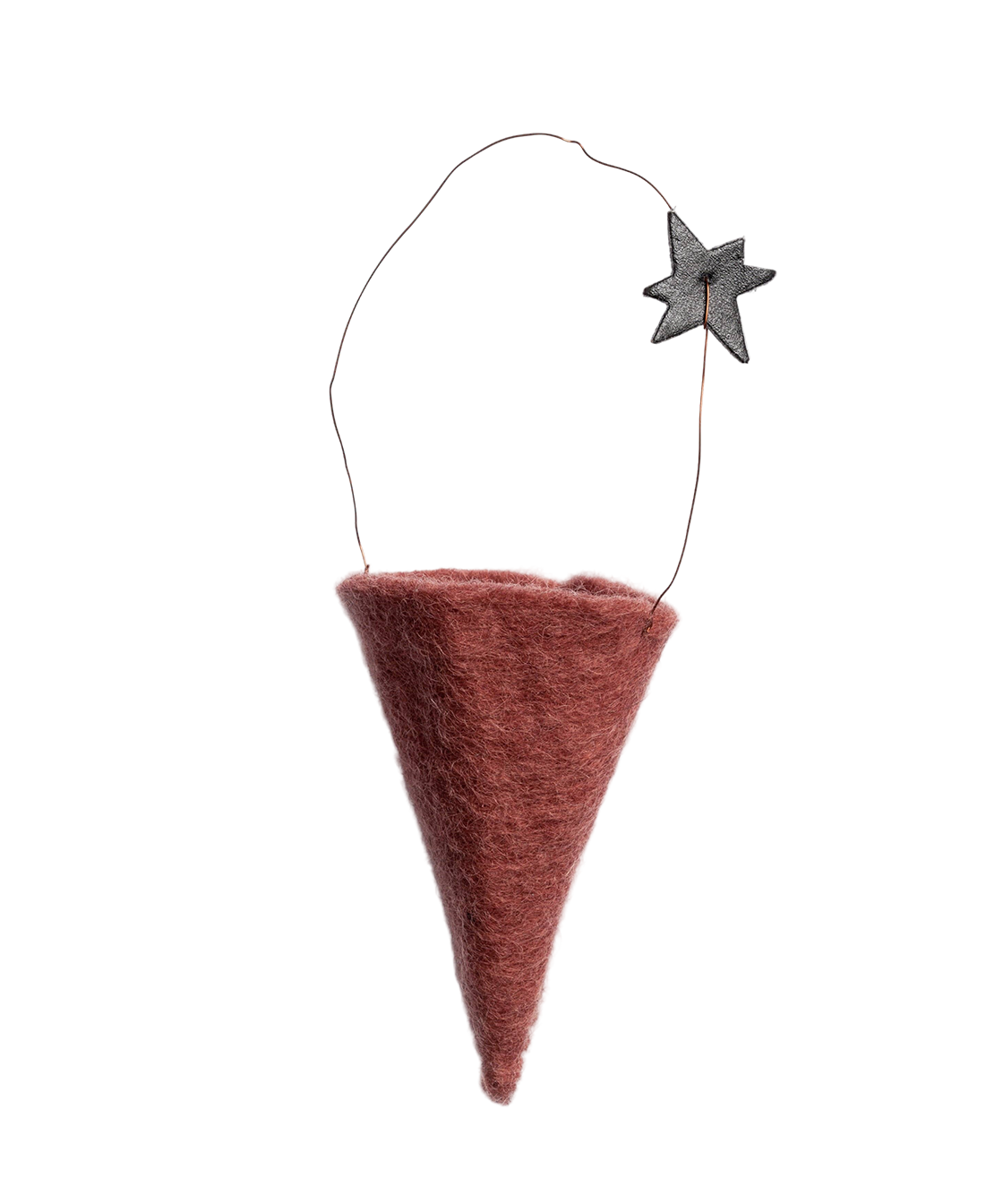 Hand-felted wool cone ornament with star accent, designed in Denmark and Fair Trade made in India.