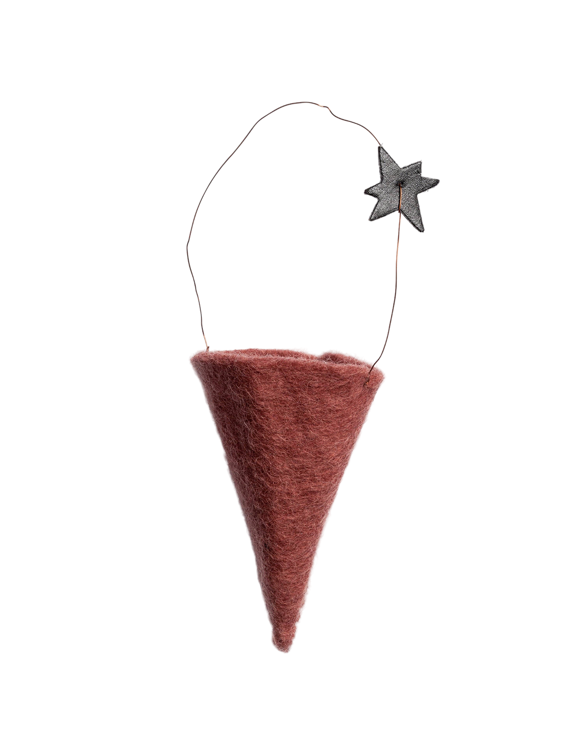 Hand-felted wool cone ornament with star accent, designed in Denmark and Fair Trade made in India.