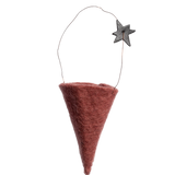 Hand-felted wool cone ornament with star accent, designed in Denmark and Fair Trade made in India.