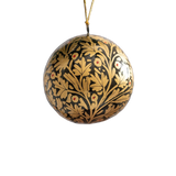 2" Black & Gold Leaf Paper Mache Hanging Bauble