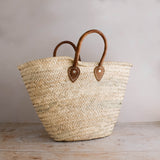 Leather Handled French Basket in Brown