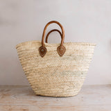 Leather Handled French Basket in Brown