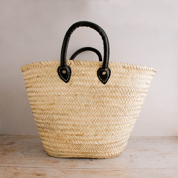 Leather Handled French Basket in Black