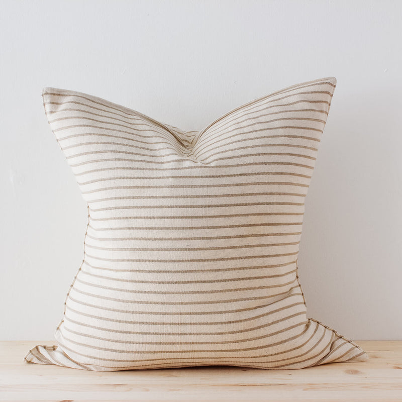 20" Greige Stripe Handwoven Cotton Cushion