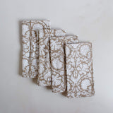 Brown Floral Hand Block Print Cotton Napkin Set 4