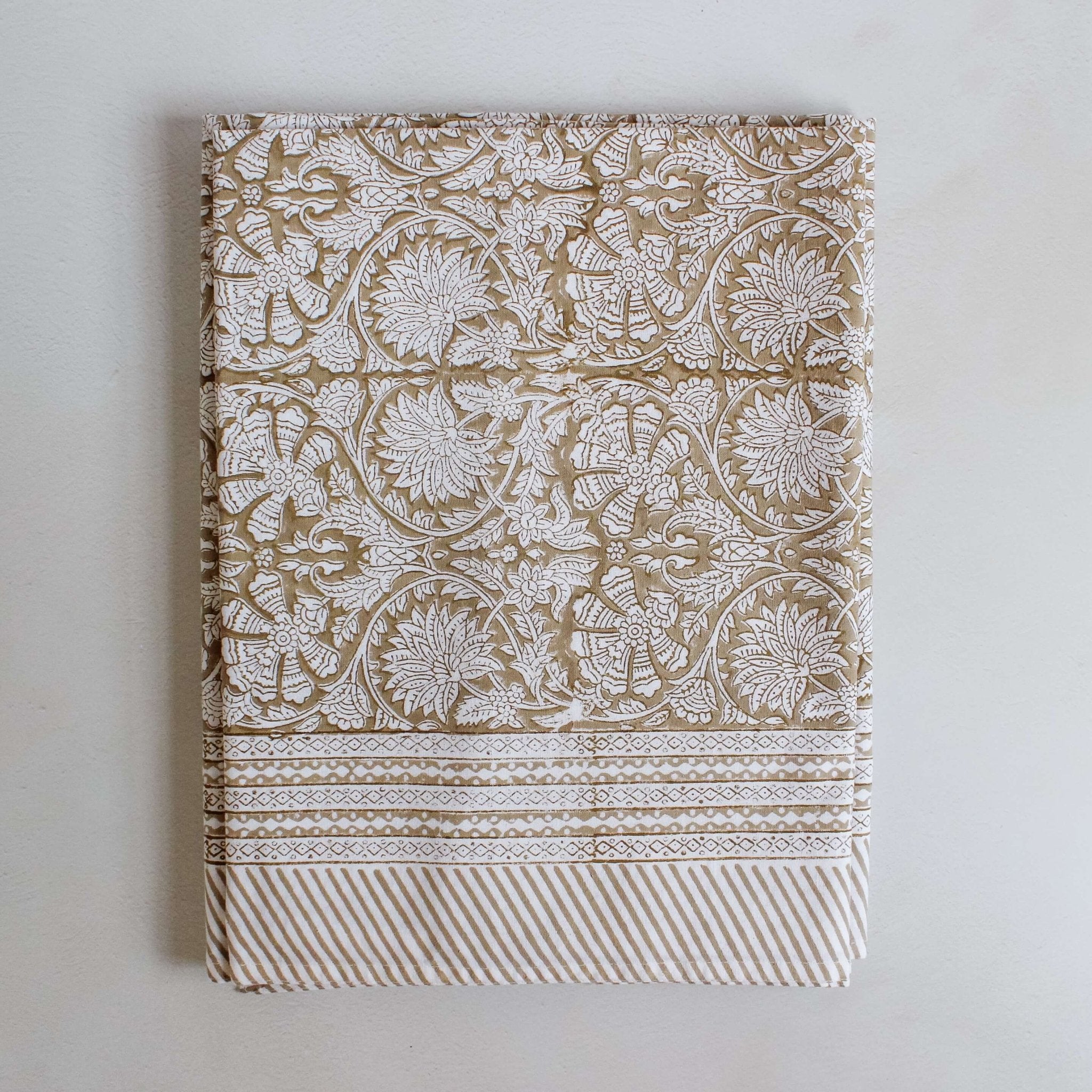 Brown Floral Cotton Block Print Tablecloth - Faire Living