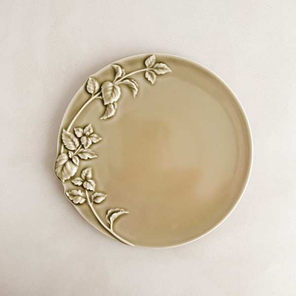 Greige Mint Leaf Plate by Marumitsu Pottery Japan
