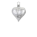 Silver Vine Heart — Silver heart-shaped ornament with hand-painted glitter vine motif, handmade in Lauscha, Germany.