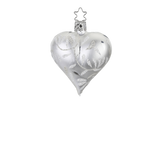 Silver Vine Heart — Silver heart-shaped ornament with hand-painted glitter vine motif, handmade in Lauscha, Germany.