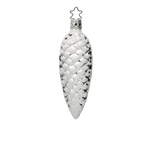 Frosted Pinecone — Silver pinecone glass ornament with snow-dusted glitter finish, mouth-blown in Germany.