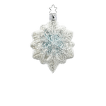 Blue Snowflake — Blue and silver frosted glass snowflake ornament with hand-painted details, made in Germany.