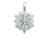 Blue Snowflake — Blue and silver frosted glass snowflake ornament with hand-painted details, made in Germany.