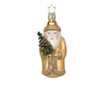 Gold St. Nick — Gold glass St. Nick ornament with hand-painted tree and glittered robes, made by Inge-Glas® Germany.